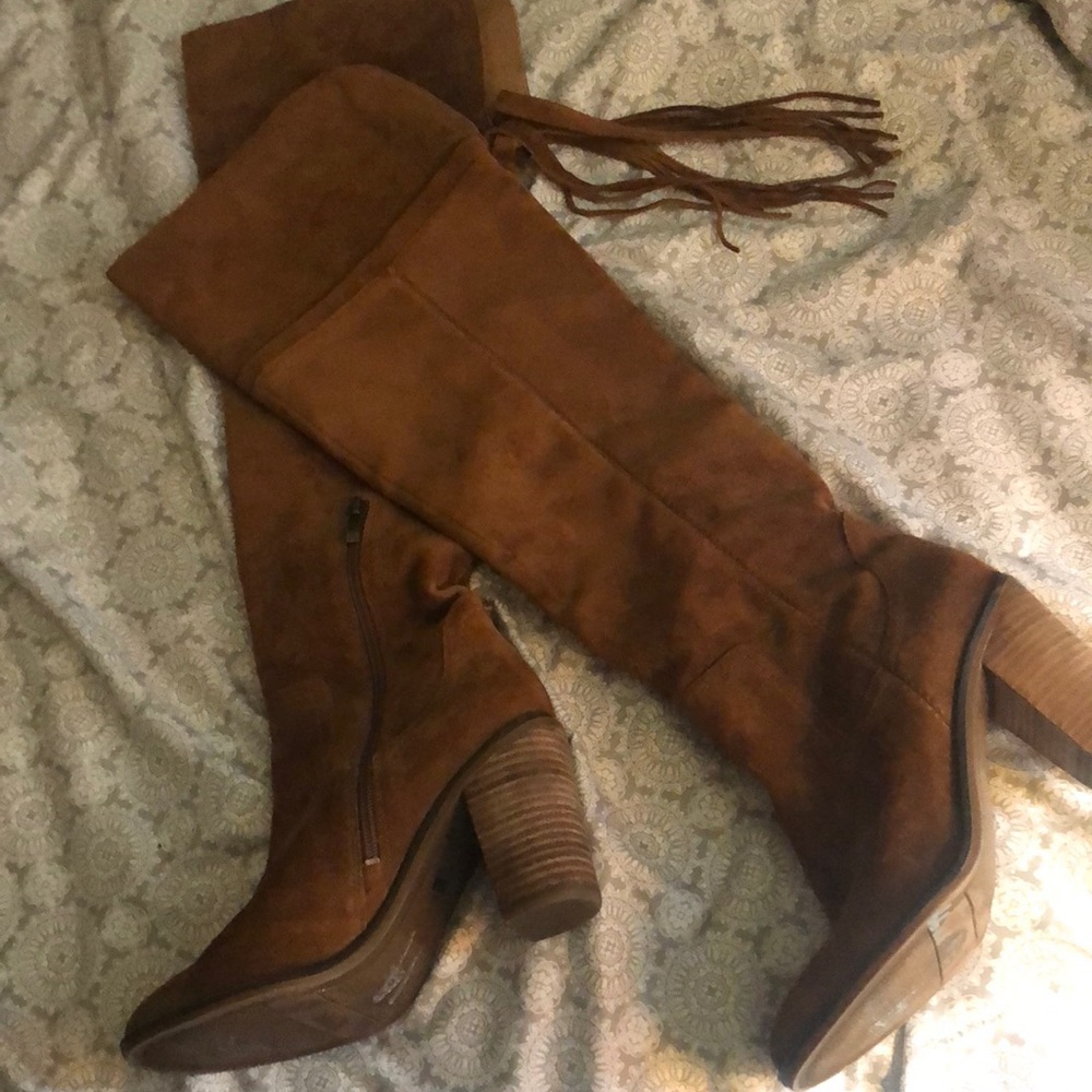 Franco Sarto knee high suede fringe boots “Elnora”